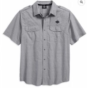 NWT Mens HARLEY DAVIDSON Micro-Stripe 2 side Mechanics Shirt Grey 96419-18VM Med